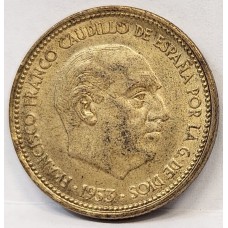 SPAIN 1953 . TWO 2 and HALF 1/2 PESETAS COIN . ERROR . RIM BLOB